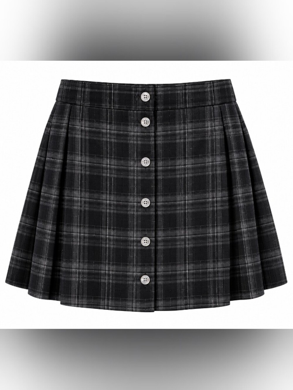 Plaid Plated Button Down Mini Skirt